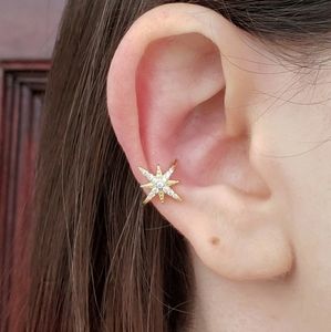 Gold Star Ear Cuff Diamond Celestial Shining Star No Piercing Sterling Silver